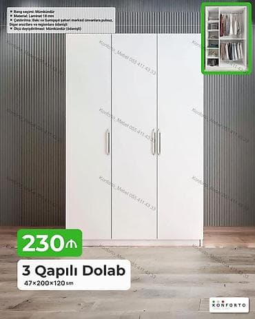 3 qapılı dolab – 47×200×120 sm - Material: 18 mm laminat - Rəng — 1