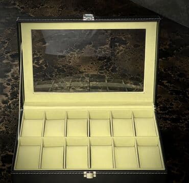 Qol saatları: 12-lik saat qabı - Material: eko dəri - Rəng: qara üst hissə — 7