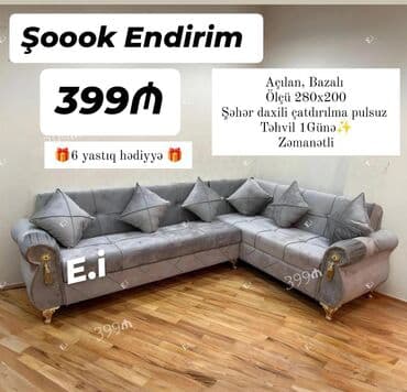 Məişət məhsulları: Künc divan, Açılan, Bazalı, Vеlur parça, Şəhərdaxili pulsuz çatdırılma — 1