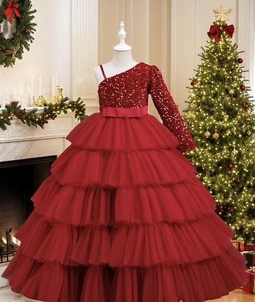 Qırmızı uşaq ziyafət/libas geyimi 10 yaş - Model: asimmetrik