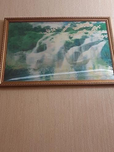 Şəlalə mənzərəli divar rəsmi – çərçivəli - Mövzu: Yaşıl təbiət