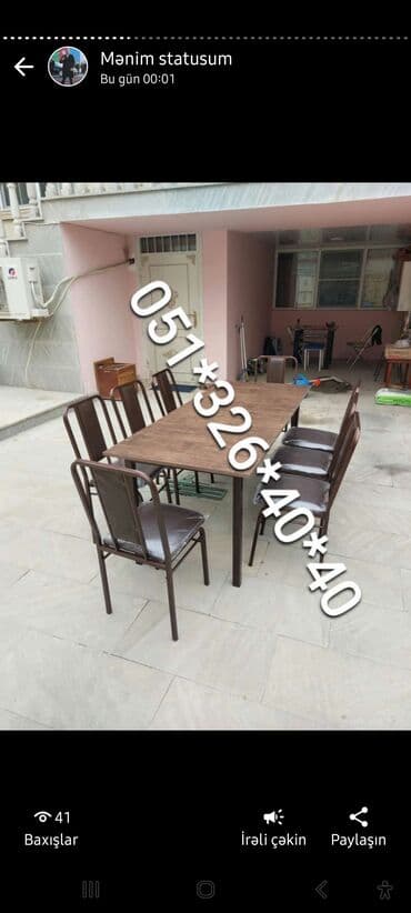 Masa və oturacaq dəstləri: Qonaq otağı üçün, Yeni, Açılmayan, Kvadrat masa, 8 stul — 1