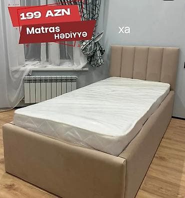 Çarpayılar: Tək nəfərlik yumşaq başlıqlı çarpayı - Rəng: bej - Üfüqi tikişli — 1