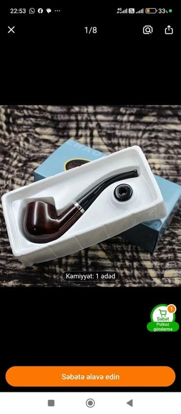 Klassik tərzli tütün borusu - Material: parlaq laklı ağac gövdə, qara