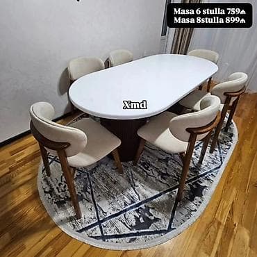 Oval formalı yemək masası dəsti - Variantlar: 6 stullu və 8 stullu - — 7