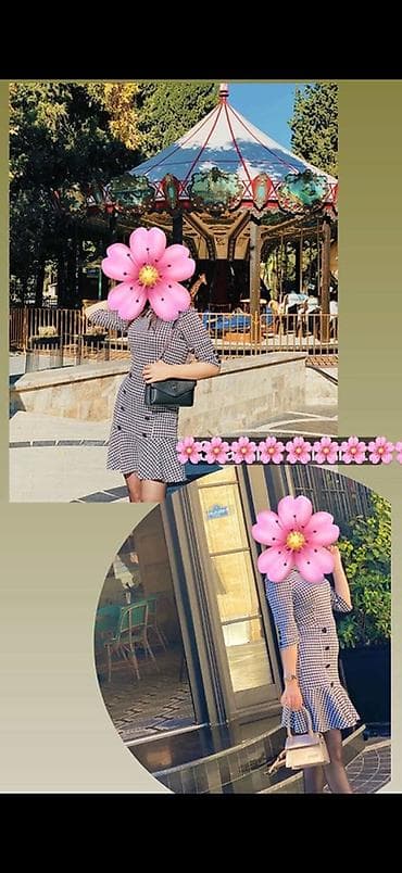 Qadın paltarı – xallı (gingham) naxışlı, düyməli, 3/4 qol - Stil