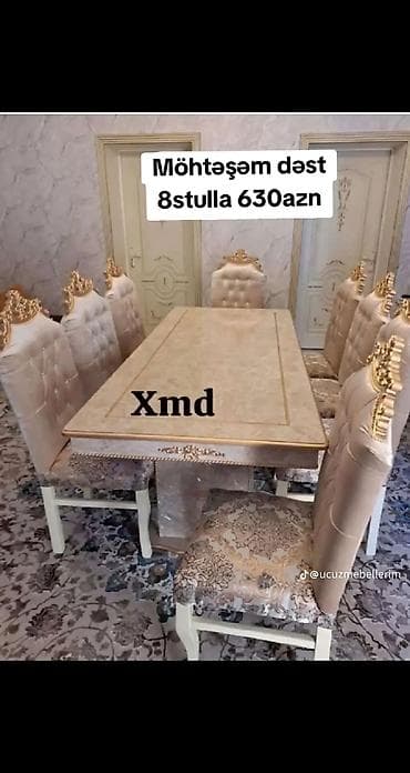 Qonaq otağı üçün, Yeni, Açılmayan, Dördbucaq masa, 8 stul
