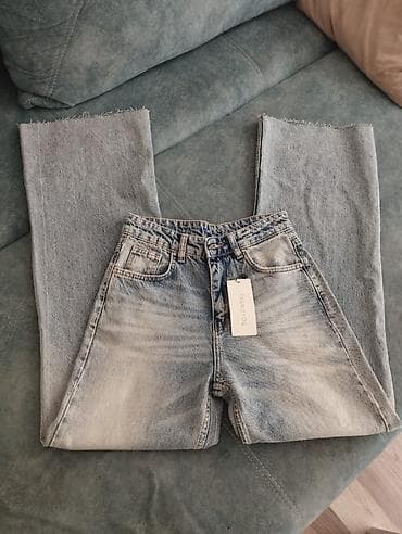 cins donlar: TrendYol qadın cins şalvarı - Model: geniş kəsimli (wide leg), düz — 4