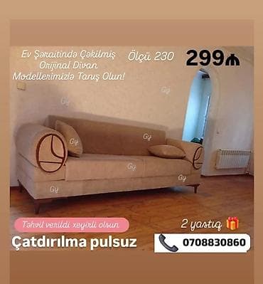 sade divan: - Divan modeli, ev şəraitində çəkilmiş orijinal nümunə - Ölçü: 230 sm — 1