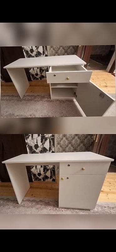 Komputer/iş masası və ofis kreslosu dəsti Masa: - Rəng: ağ - Geniş iş