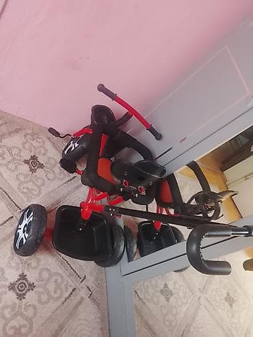 velosiped 3 teker: Uşaq üçtəkərli velosipedi – idarəetmə tutacaqlı - Rəng: qırmızı-qara — 1