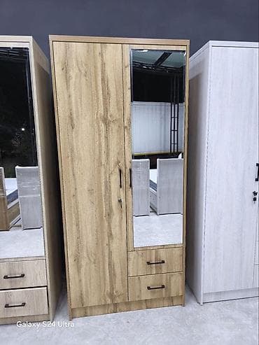 qarderob dolab: 2 qapılı, Güzgülü, Boz, Taxta, Açılan, Düz dolab — 1