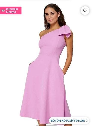 Женская одежда: Tək çiyinli, açıq çəhrayı rəngdə zərif qadın - Belə oturan, A-kesimli — 1