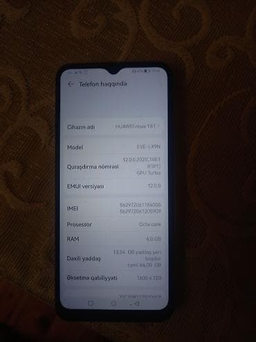 galaxy tab a8: Huawei Nova Y61, 64 GB, rəng - Mavi, Barmaq izi — 3
