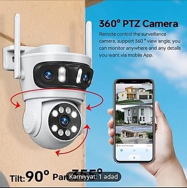 sazz modem satilir: Wi‑Fi PTZ təhlükəsizlik kamerası (2.4 GHz) - 360° müşahidə: Pan 355° — 3