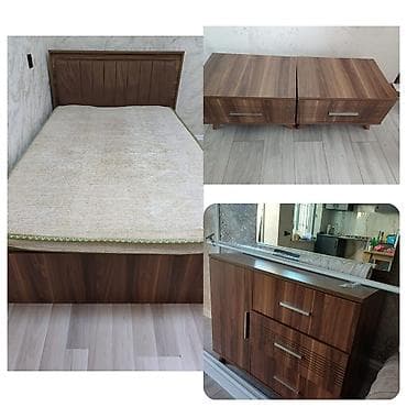 Двуспальная кровать, 2 тумбы, Шкаф, Б/у