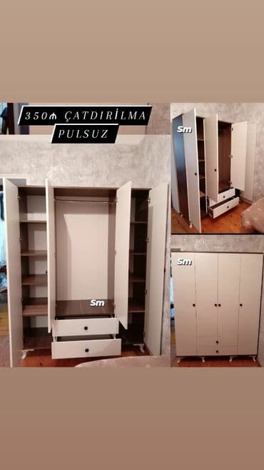 Dolablar: 3 qapılı Düz dolab, Qarderob, paltar dolabı — 2