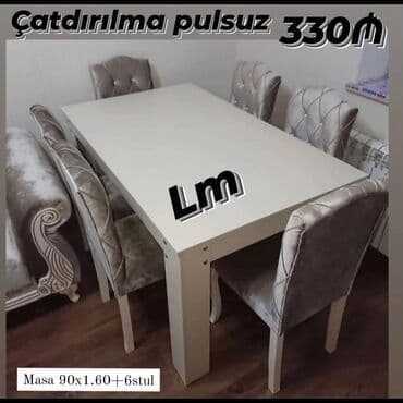 laminat qiyməti: Qonaq otağı üçün, Yeni, Açılan, Dördbucaq masa, 6 stul — 7