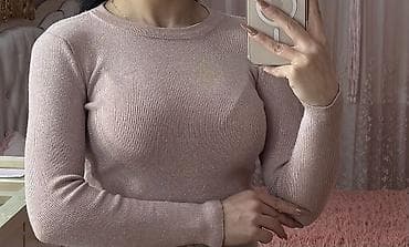 koynek qadin: Parıltılı trikotaj bluz - Rəng: pudra/şampan çaları - Material: incə — 1