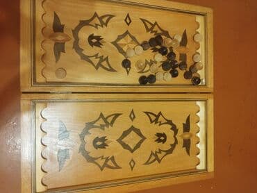 yeni il hədiyyə qutusu: Əl işi ağacdan tavla dəsti - Material: tamamilə təbii ağac. Qapaq və — 3