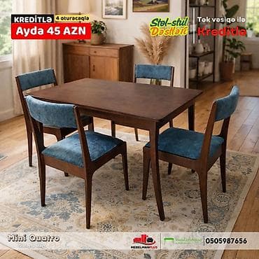 ucuz dikler: Mətbəx üçün, Yeni, Açılmayan, Dördbucaq masa, 4 stul — 1