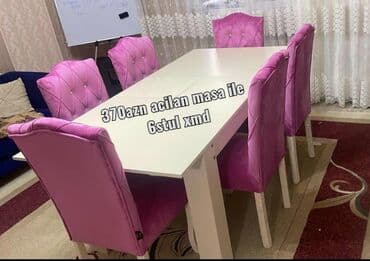 Masa və oturacaq dəstləri: Qonaq otağı üçün, Yeni, Açılan, Dördbucaq masa, 6 stul — 1