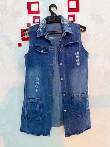 Uzun Cins Jilet - Material: klassik mavi denim - Dizayn: qoluzun — 1