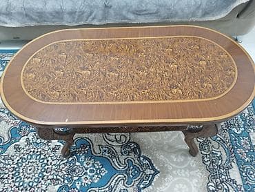 Oval formalı taxta kofe/jurnal masası - Material: ağac, parlaq laklı