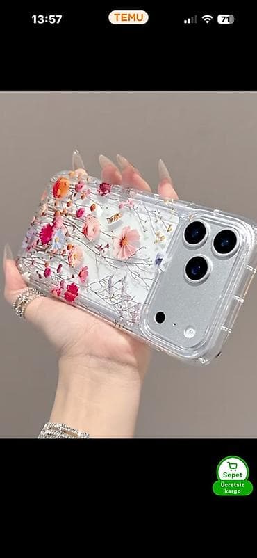 qab yuyan: Şəffaf çiçək naxışlı smartfon qabı 17. Ve. 17 pro modelleri ucun — 1