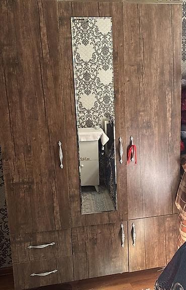 isvaner: 3 qapılı, Güzgülü, Qəhvəyi, Taxta, Açılan, Düz dolab — 1