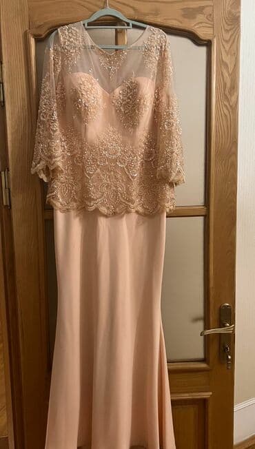 qiz ucun don: Zərif pudra rəngində uzun ziyafət geyimi. - Üst hissə: şəffaf tül — 2