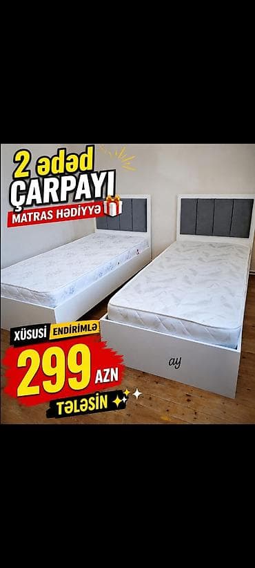 dosekler: X.2 ədəd tək nəfərlik çarpayı dəsti – matras hədiyyə - Rəng: ağ — 1