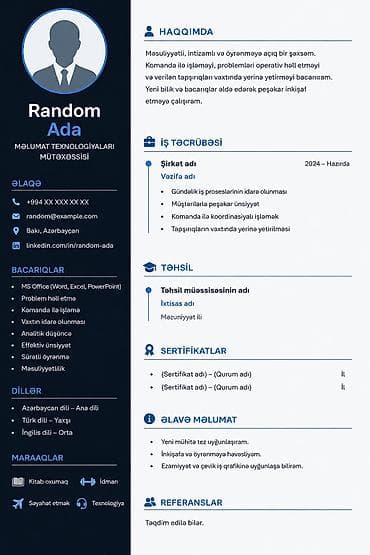 taksi is: Xidmət: Peşəkar CV / Rezyume Hazırlanması və Dizaynı Təsvir: - — 1