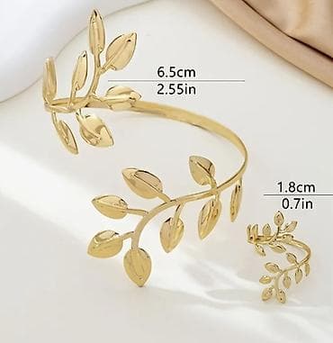 sep ucuz: Qızılı rəngdə yarpaq motivli zərgərlik dəsti - Tərkib: 2 hissə – — 3