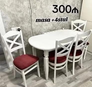 stul stol: Mətbəx/dinsərgə dəsti: masa + 4 stul - Rəng: ağ masa və ağ karkaslı — 1