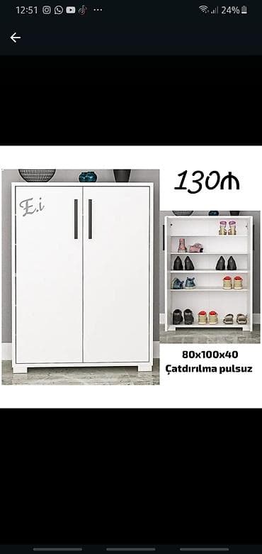 Ağ rəngli ayaqqabılıq dolabı - Ölçülər: 80×100×40 sm - Qiymət: 130₼ -