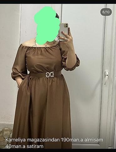 Məhsul: Qəhvəyi rəngli, off-shoulder (açıq çiyin) uzun don -