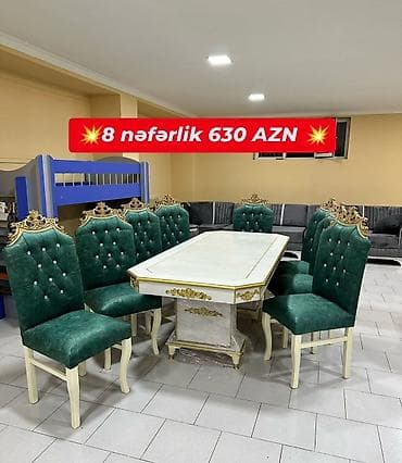 metbex masalari: 8 nəfərlik yemək dəsti - Dəst: 1 masa + 8 stul - Stil — 1