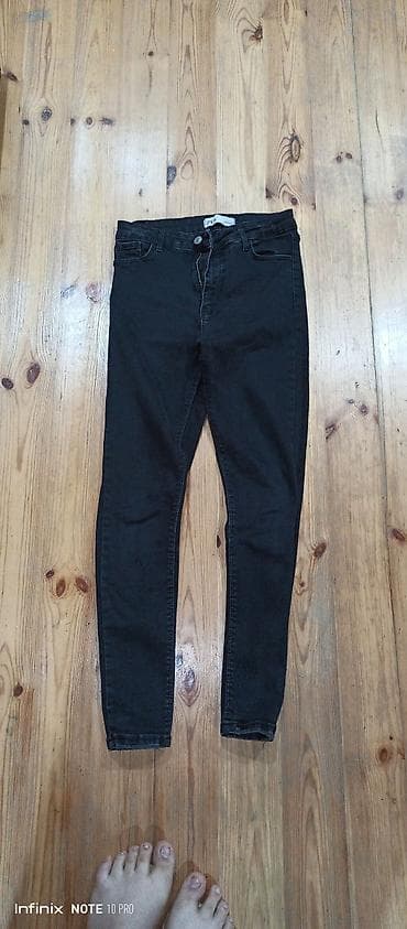 ZARA qadın cins şalvar - Rəng: qara - Kəsim: skinny/boru dar, bel