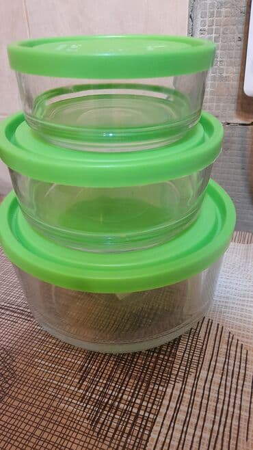 Şüşə qab dəsti – 3 ədəd - Material: qalın, şəffaf şüşə - Forma