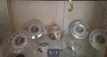 Çay dəsti, rəng - Qızılı, Farfor, 6 nəfərlik