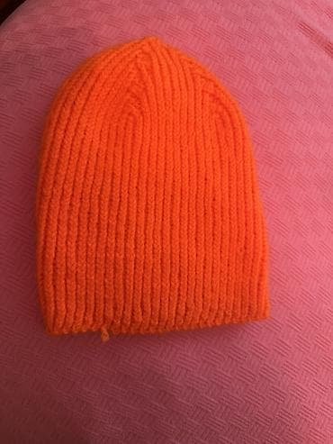 Parlaq narıncı rəngli toxunma papaq - Model: sadə rib toxunuşlu