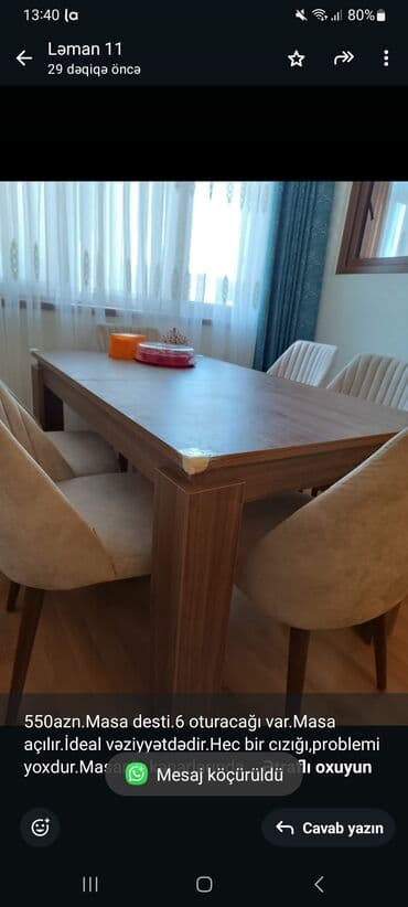 taxta stular: Qonaq otağı üçün, Açılan, Dördbucaq masa, 6 stul — 1