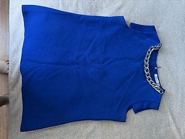 Mavi rəngli qadın köynəyi/bluzu - Model: Qısaqoll, düz kəsim, mini — 2