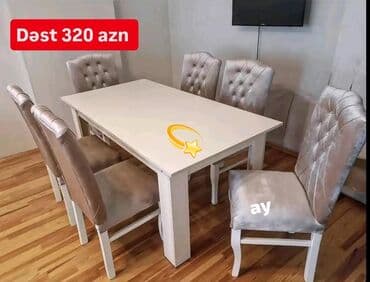 otaq üçün ətirlər: Qonaq otağı üçün, Yeni, Açılmayan, Dördbucaq masa, 6 stul — 1