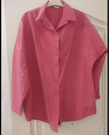 Qadınlar üçün oversize düyməli köynək – çəhrayı - Model: oversize — 2