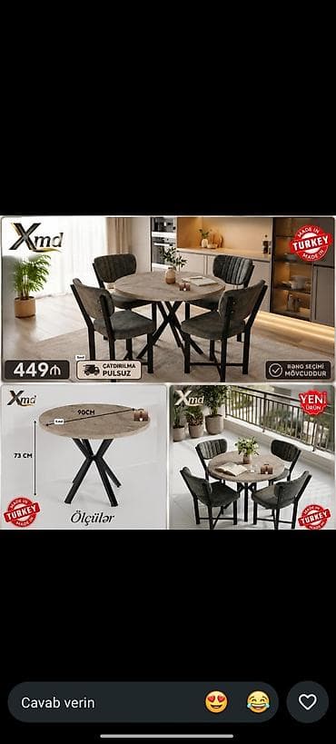 kohnə taxta: Mətbəx üçün, Yeni, Açılmayan, Yumru masa, 4 stul — 1