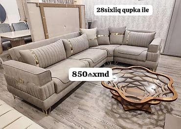 divan desti: Müasir künc divanı dəsti - 28 siqlik qupka ilə - Zərif bej rəng — 1