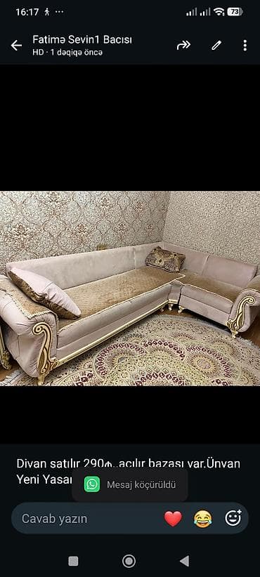 divan satisi: Divan satılır 290₼. açılır bazası var.Ünvan Yeni — 1