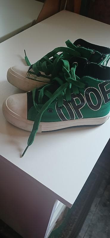 Yaşıl rəngli kanvas krossovkalar (hi-top üslubunda) - Material — 1